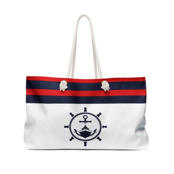 Nautical Weekend Bag, Red and Navy Duffle for Travel, Beach Tote, Overnight Carry-On, Vacation Gear Organizer - Image 2