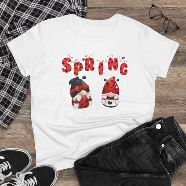 Lady Bug Gnome Spring Women's Tee - Cute Garden Insect Lover Shirt, Red Beetle Graphic Top, Gardening Gift, Nature Lover Apparel, Floral - Image 4