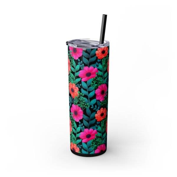 Glitter Floral Tumbler, Skinny Tumbler with Straw, 20oz - Perfect for Coffee Lovers, Gift for Her, Mother's Day Gift - Image 6