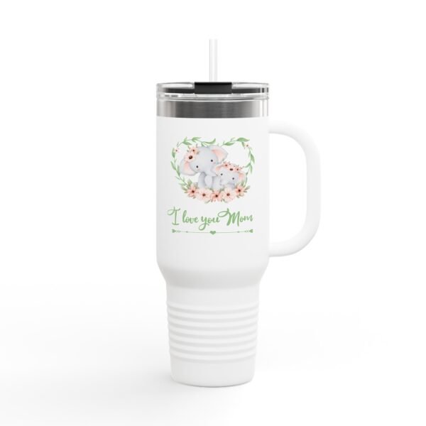 Elephant I Love You Mom 40oz Insulated Travel Mug, Mothers Day Tumbler, Cute Animal Gift, Large Coffee Cup, Stainless Steel Thermos - Image 3