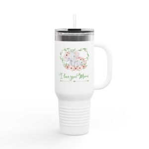 Elephant I Love You Mom 40oz Insulated Travel Mug, Mothers Day Tumbler, Cute Animal Gift, Large Coffee Cup, Stainless Steel Thermos