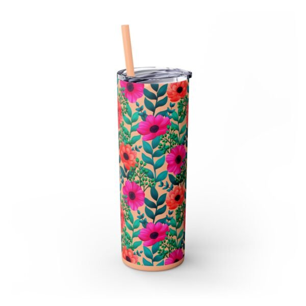 Glitter Floral Tumbler, Skinny Tumbler with Straw, 20oz - Perfect for Coffee Lovers, Gift for Her, Mother's Day Gift - Image 12