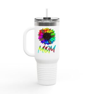 Tumbler, Tie Dye Flower Mother's Day Gift, Bright Colored Insulated Travel Mug, 40oz. Alternative: Floral Mug, Large Cup, Gift for Mom,