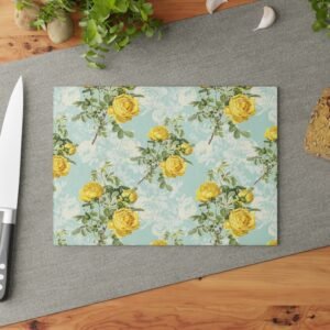 Yellow Rose Glass Cutting Board, Spring Kitchen Decor, Mother's Day Gift, Floral Cutting Board, Kitchen Accessories