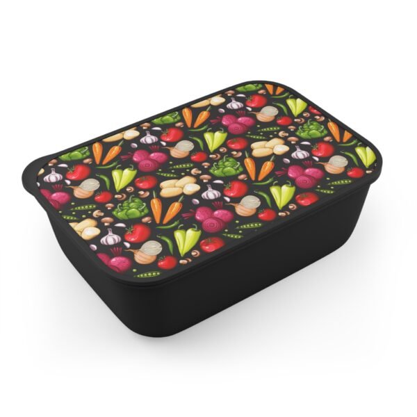 Bento Box, Veggie Pattern Eco Friendly Lunch Container with Utensils, Sustainable Food Storage Organizer, Meal Prep Container, Zero Waste - Image 2
