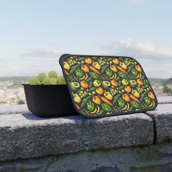 Lunch Box, Veggie Pattern Bento Box with Utensils, Japanese Style Lunch Container, Food Storage Container, Eco-Friendly Meal Prep Box, - Image 4