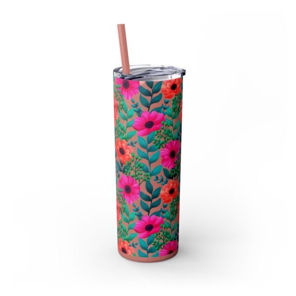 Glitter Floral Tumbler, Skinny Tumbler with Straw, 20oz - Perfect for Coffee Lovers, Gift for Her, Mother's Day Gift - Image 4