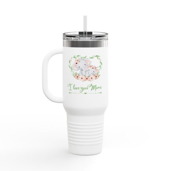 Elephant I Love You Mom 40oz Insulated Travel Mug, Mothers Day Tumbler, Cute Animal Gift, Large Coffee Cup, Stainless Steel Thermos