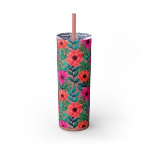 Glitter Floral Tumbler, Skinny Tumbler with Straw, 20oz - Perfect for Coffee Lovers, Gift for Her, Mother's Day Gift
