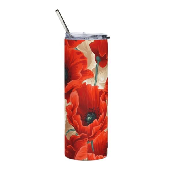 Floral Stainless Steel Tumbler, Red and Cream Coffee Travel Mug, Nature Lover Gift, Botanical Kitchen Decor, Mother's Day Gift - Image 3