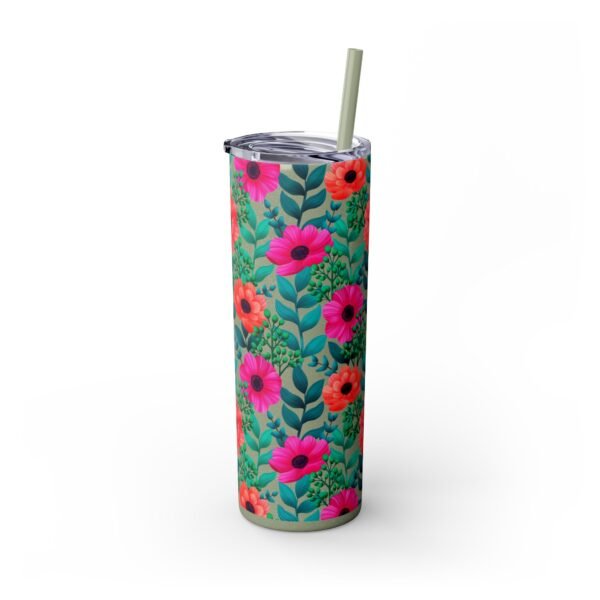 Glitter Floral Tumbler, Skinny Tumbler with Straw, 20oz - Perfect for Coffee Lovers, Gift for Her, Mother's Day Gift - Image 14