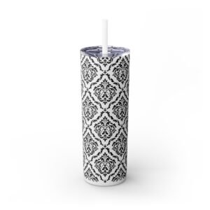 Glitter Skinny Tumbler, 20oz - Fancy Pattern, Beautiful Cup with Straw, Sparkly Drinkware Gift, Personalized Water Bottle, Custom Insulated