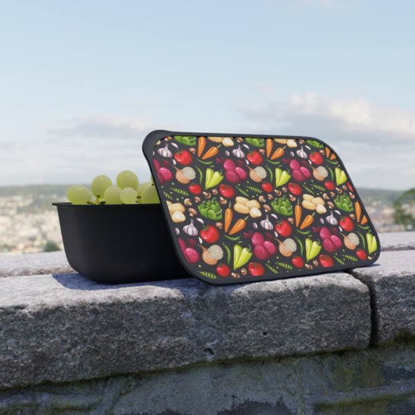 Bento Box, Veggie Pattern Eco Friendly Lunch Container with Utensils, Sustainable Food Storage Organizer, Meal Prep Container, Zero Waste - Image 4