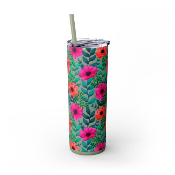 Glitter Floral Tumbler, Skinny Tumbler with Straw, 20oz - Perfect for Coffee Lovers, Gift for Her, Mother's Day Gift - Image 16