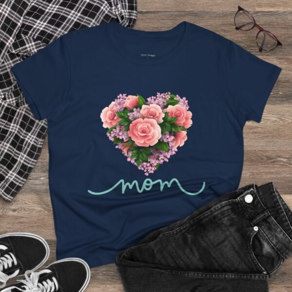 Mothers Day Floral Heart Women's Tee, Mom Shirt, Cotton Top, Gift for Her, Flower Graphic T-Shirt - Image 2
