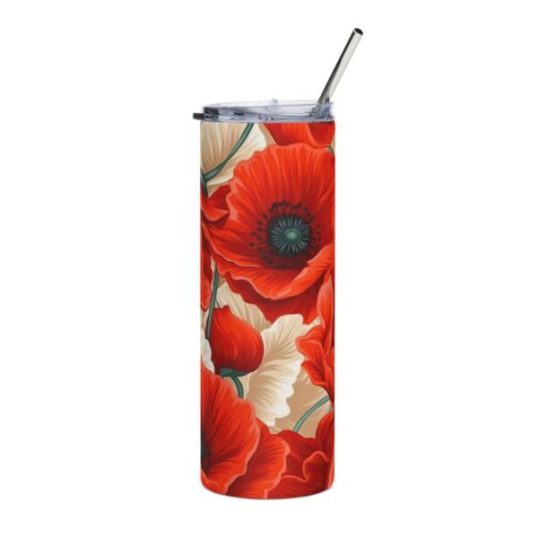 Floral Stainless Steel Tumbler, Red and Cream Coffee Travel Mug, Nature Lover Gift, Botanical Kitchen Decor, Mother's Day Gift - Image 4