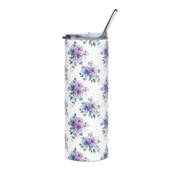 Spring Floral Mother's Day Stainless Steel Tumbler, 20oz, White/Black - Gift for Her, Botanical Travel Mug, Flower Pattern tumbler - Image 4