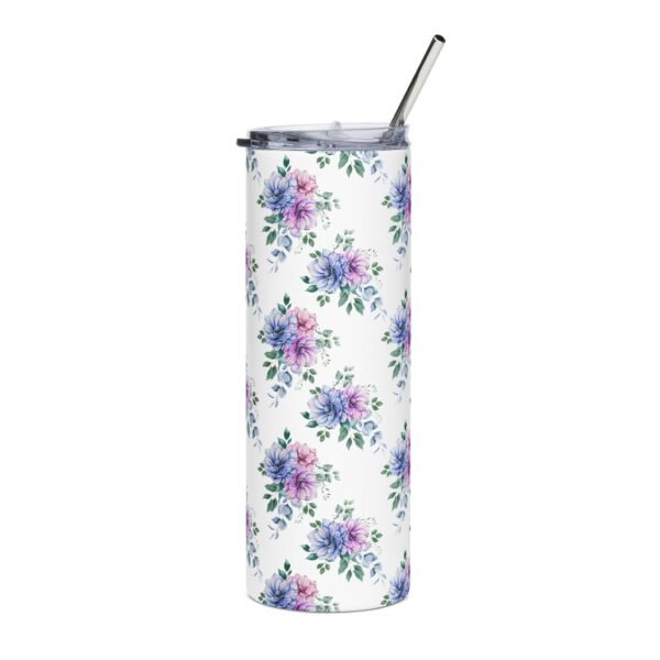 Spring Floral Mother's Day Stainless Steel Tumbler, 20oz, White/Black - Gift for Her, Botanical Travel Mug, Flower Pattern tumbler - Image 2