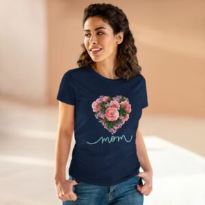 Mothers Day Floral Heart Women's Tee, Mom Shirt, Cotton Top, Gift for Her, Flower Graphic T-Shirt