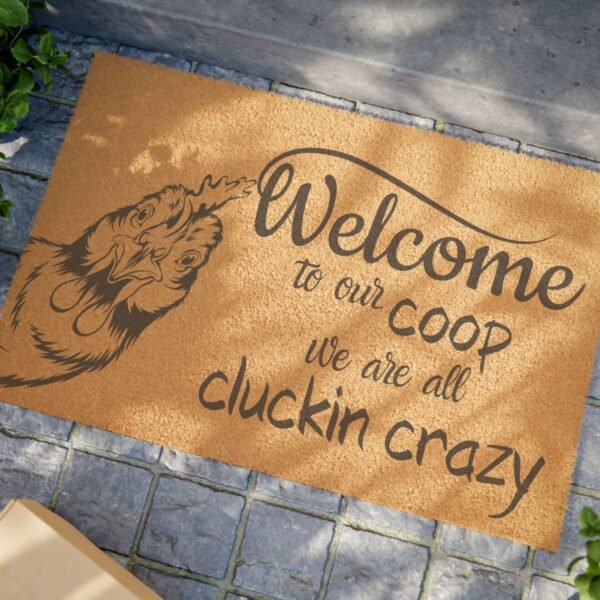 Doormat, Welcome Coop Chicken Farmhouse Home Decor, Housewarming Gift, Entryway Rug, Farm Animal Lover Present, Rustic Front Porch Mat - Image 4