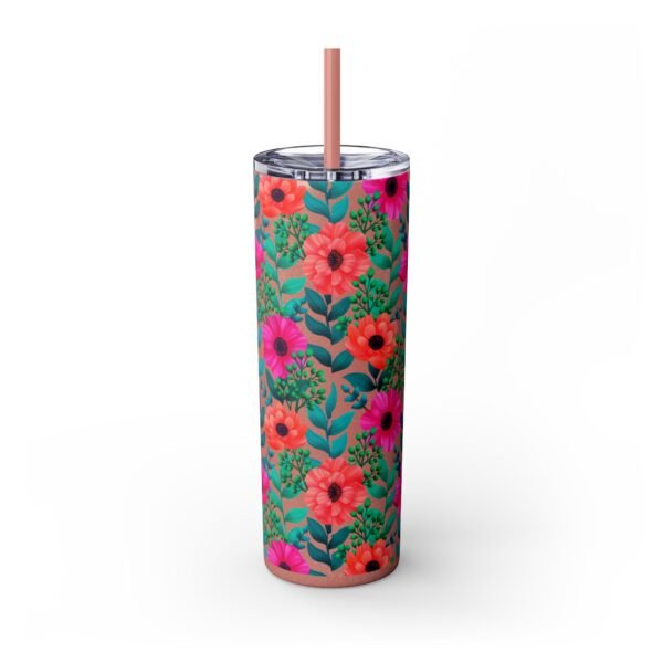 Glitter Floral Tumbler, Skinny Tumbler with Straw, 20oz - Perfect for Coffee Lovers, Gift for Her, Mother's Day Gift - Image 3