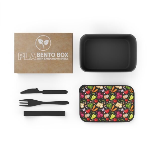 Bento Box, Veggie Pattern Eco Friendly Lunch Container with Utensils, Sustainable Food Storage Organizer, Meal Prep Container, Zero Waste - Image 3