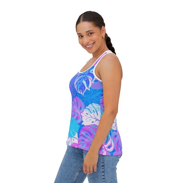 Hawaiian Floral Tank Top, Women's Sleeveless Shirt, Summer Racerback, White or Black Seams, Hawaiian Print Camisole, Floral Sleeveless - Image 5