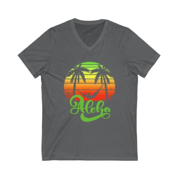 Aloha Beach Scene V Neck Women's T-Shirt, Hawaiian Tropical Vacation Tee, Unisex Jersey Short Sleeve V-Neck, Summer Graphic Top, Beach Lover - Image 14