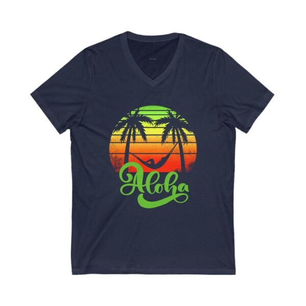 Aloha Beach Scene V Neck Women's T-Shirt, Hawaiian Tropical Vacation Tee, Unisex Jersey Short Sleeve V-Neck, Summer Graphic Top, Beach Lover - Image 18