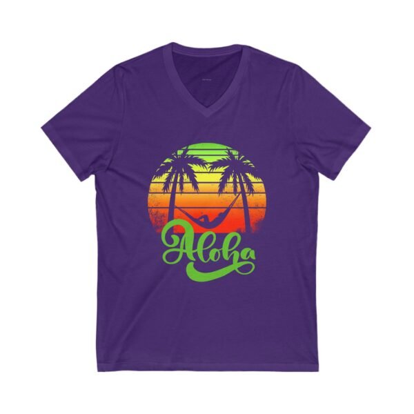 Aloha Beach Scene V Neck Women's T-Shirt, Hawaiian Tropical Vacation Tee, Unisex Jersey Short Sleeve V-Neck, Summer Graphic Top, Beach Lover - Image 20