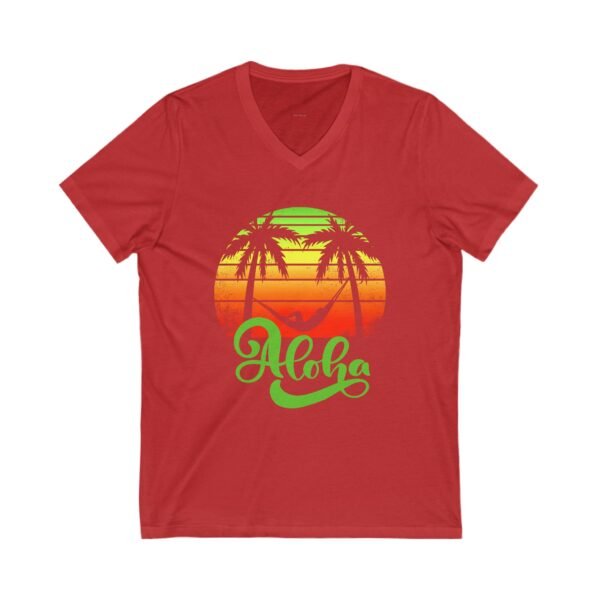 Aloha Beach Scene V Neck Women's T-Shirt, Hawaiian Tropical Vacation Tee, Unisex Jersey Short Sleeve V-Neck, Summer Graphic Top, Beach Lover - Image 22