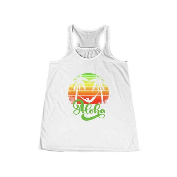 Aloha Summer Beach Tank Top, Women's Flowy Racerback Shirt, Hawaiian Vacation Sleeveless Tee, Surfer Chic Clothing, Tropical Paradise - Image 3