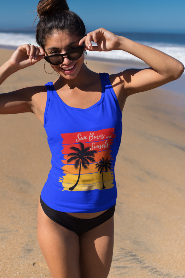 Sunburns and Sunsets Summer Racerback Tank Top, Beach Vacation Tee, Sleeveless Shirt, Women's Graphic Tank, Boho Chic Top - Image 3