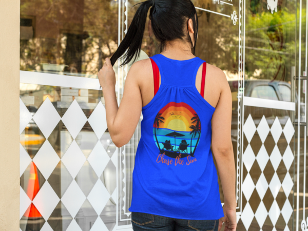 Ocean-holic Chase the Sun Women's Tank, Summer Beach Top, Flowy Racerback Shirt, Vacation Gift, Ocean Lover Apparel - Image 3