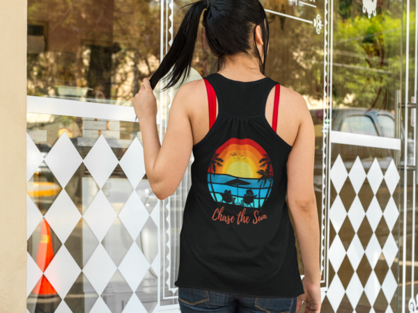 Ocean-holic Chase the Sun Women's Tank, Summer Beach Top, Flowy Racerback Shirt, Vacation Gift, Ocean Lover Apparel - Image 2