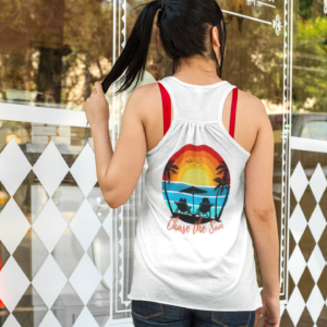 Ocean-holic Chase the Sun Women's Tank, Summer Beach Top, Flowy Racerback Shirt, Vacation Gift, Ocean Lover Apparel