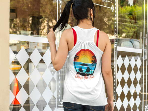Ocean-holic Chase the Sun Women's Tank, Summer Beach Top, Flowy Racerback Shirt, Vacation Gift, Ocean Lover Apparel