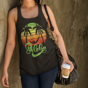 Aloha Summer Beach Tank Top, Women's Flowy Racerback Shirt, Hawaiian Vacation Sleeveless Tee, Surfer Chic Clothing, Tropical Paradise