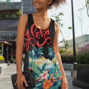 Aloha Beach Scene Dress, Women's Dress, Summer Outfit, Beach Cover Up, Sleeveless Dress, Vacation Clothing