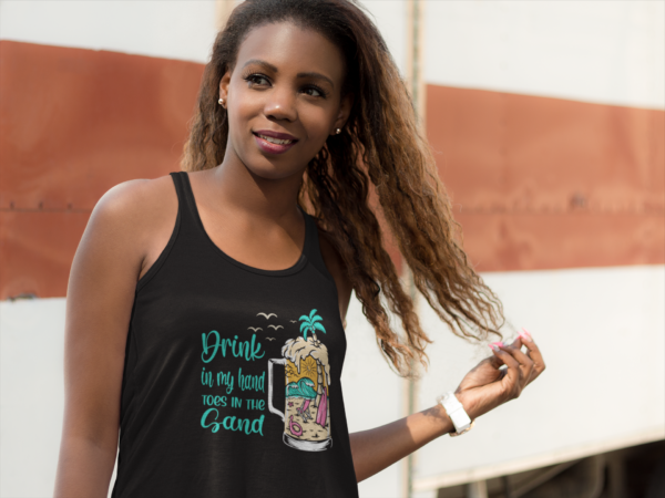 Beach Summer Flowy Tank Top, Women's Vacation Drinking Shirt, Sand Toes Racerback, Ocean Vibes Sleeveless Tee, Tropical Sunset Cami, Seaside - Image 2