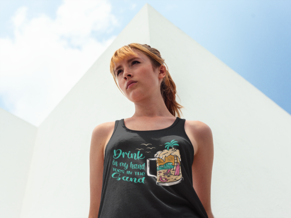 Beach Summer Flowy Tank Top, Women's Vacation Drinking Shirt, Sand Toes Racerback, Ocean Vibes Sleeveless Tee, Tropical Sunset Cami, Seaside