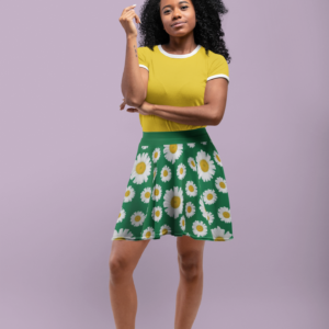Skater Skirt, Green Daisy Pattern, Women's Summer Fashion, Spring Outfit, Cute Floral Print Mini Skirt