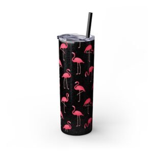 Flamingo Glitter Tumbler, 20oz - Perfect for Beach Trips, Skinny Cup with Straw, Summer Travel Mug, Tropical Drink Container, Custom