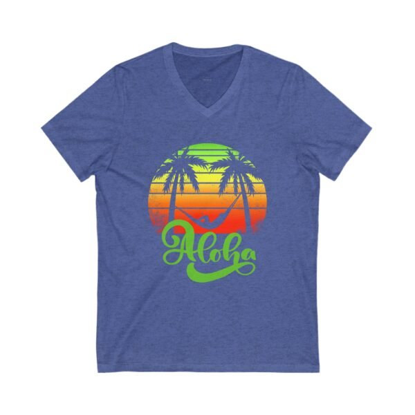 Aloha Beach Scene V Neck Women's T-Shirt, Hawaiian Tropical Vacation Tee, Unisex Jersey Short Sleeve V-Neck, Summer Graphic Top, Beach Lover - Image 12