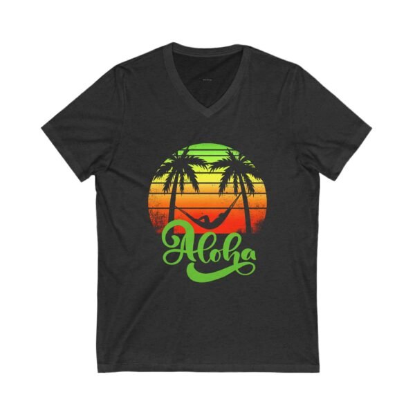 Aloha Beach Scene V Neck Women's T-Shirt, Hawaiian Tropical Vacation Tee, Unisex Jersey Short Sleeve V-Neck, Summer Graphic Top, Beach Lover - Image 16