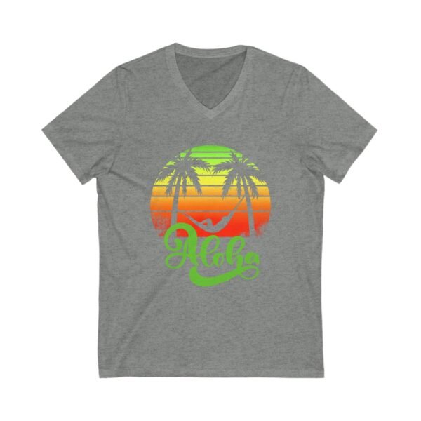Aloha Beach Scene V Neck Women's T-Shirt, Hawaiian Tropical Vacation Tee, Unisex Jersey Short Sleeve V-Neck, Summer Graphic Top, Beach Lover - Image 6