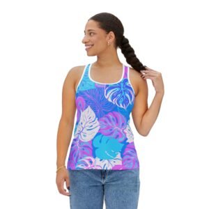 Hawaiian Floral Tank Top, Women's Sleeveless Shirt, Summer Racerback, White or Black Seams, Hawaiian Print Camisole, Floral Sleeveless