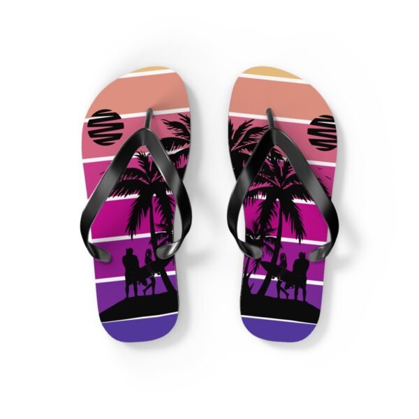 Flip Flops, Palm Tree Surfing Beach Scene Flipflops - Image 2
