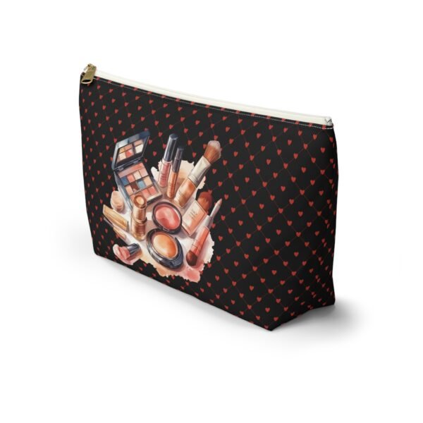 Cosmetic Canvas Bag with Cute Heart and Makeup Pattern, Makeup Travel Pouch, Cosmetic Organizer, Zipper Pouch - Image 7