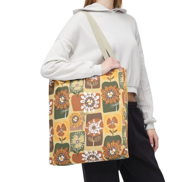 Floral Earth Tone Plaid Tote Bag, Boho Chic Shopping Bag - Image 35